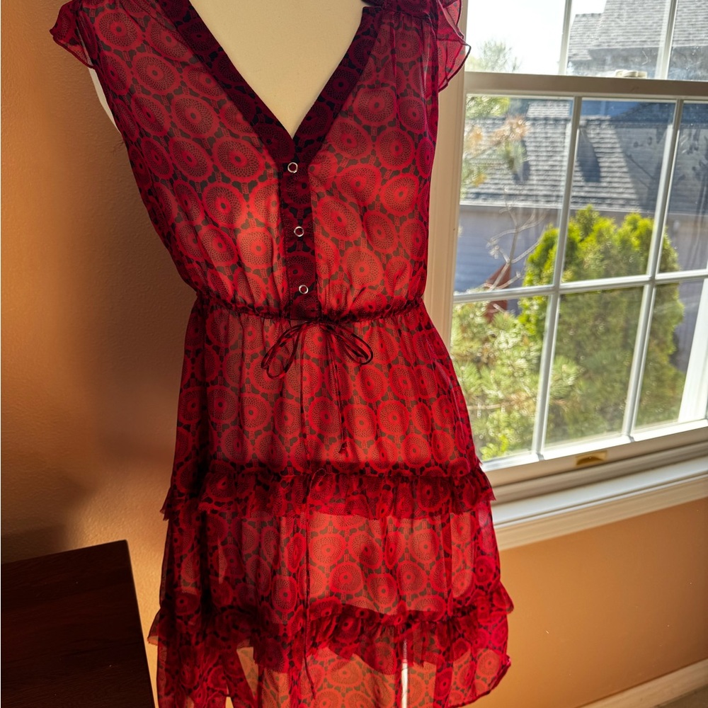 Casual Red Sheer Overlay Dress
